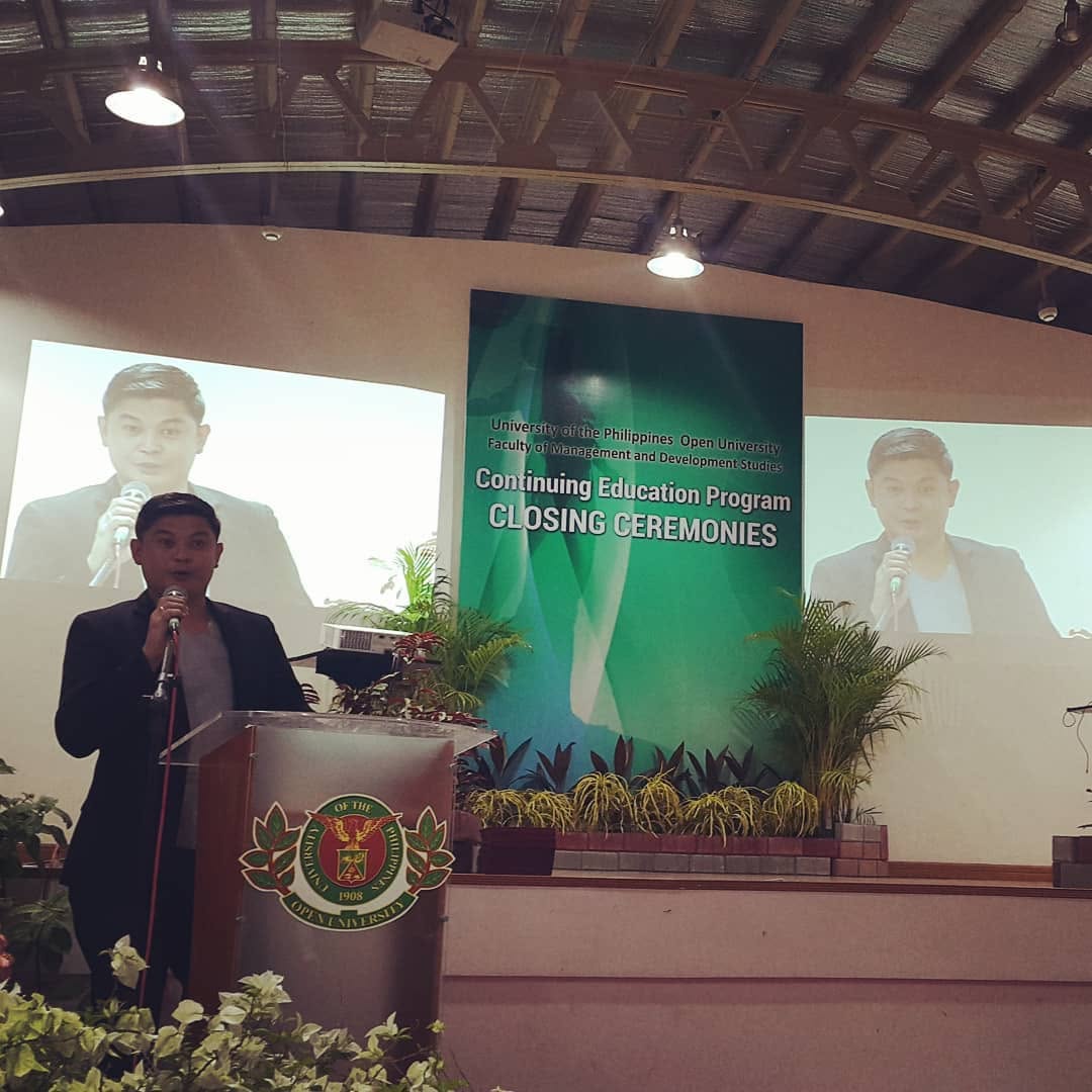 About 4 RM Nisperos as a featured speaker at the UP Open University Continuing Education Program closing ceremonies